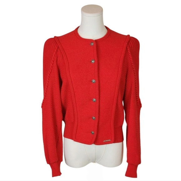 Vintage Geiger Austria Red Wool Cardigan Sweater Alpine Style EU 38 - Picture 1 of 14